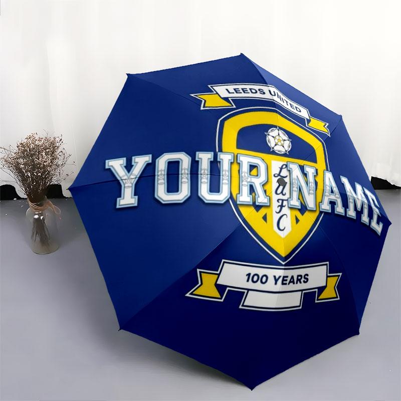 1 PC Automatic Folding Umbrella - Leeds United Custom Name Pattern, Portable & Foldable Design with 8 Ribs, Christmas Birthday Gifts
