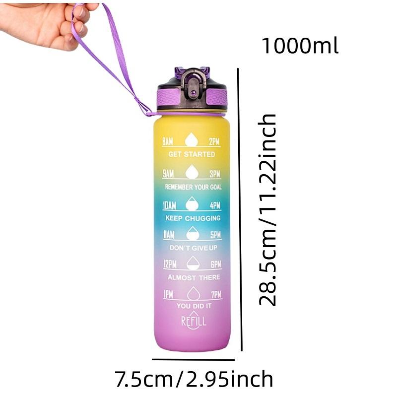 1000ml Large Capacity Gradient Water Bottle with Straw 1 Litre Leakproof with Time Marker,for Sports Fitness Coffeeware