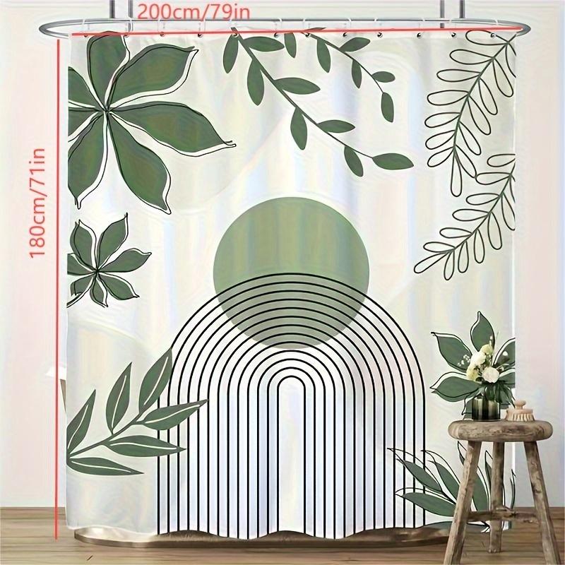 1pc High Quality Boho Shower Curtain, Green Arch Sun Leaf Pattern, Modern & Traditional Bathroom Decor, Privacy Curtain