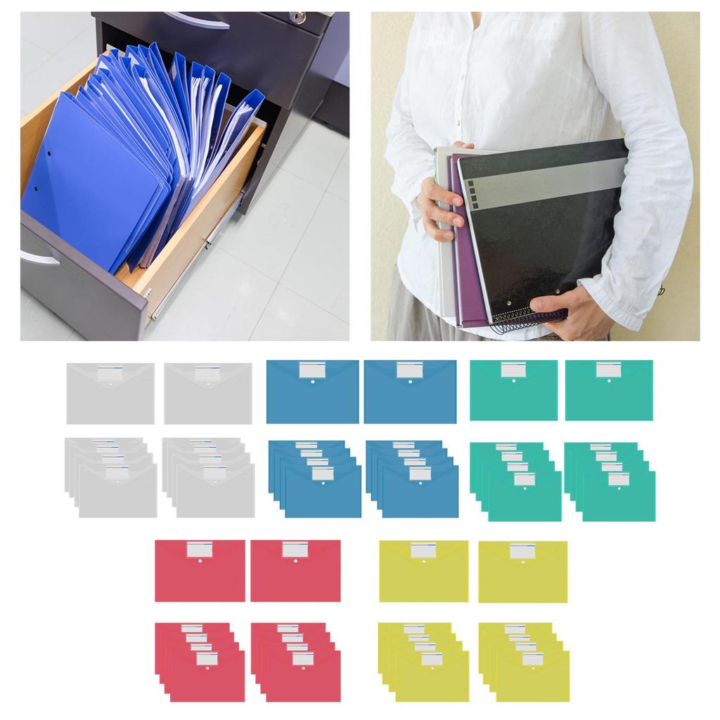 10 Pieces File Folder Portable Dustproof Multipurpose Snap Button Closure for Paper Bill Receipt Cards Passports Office Supplies
