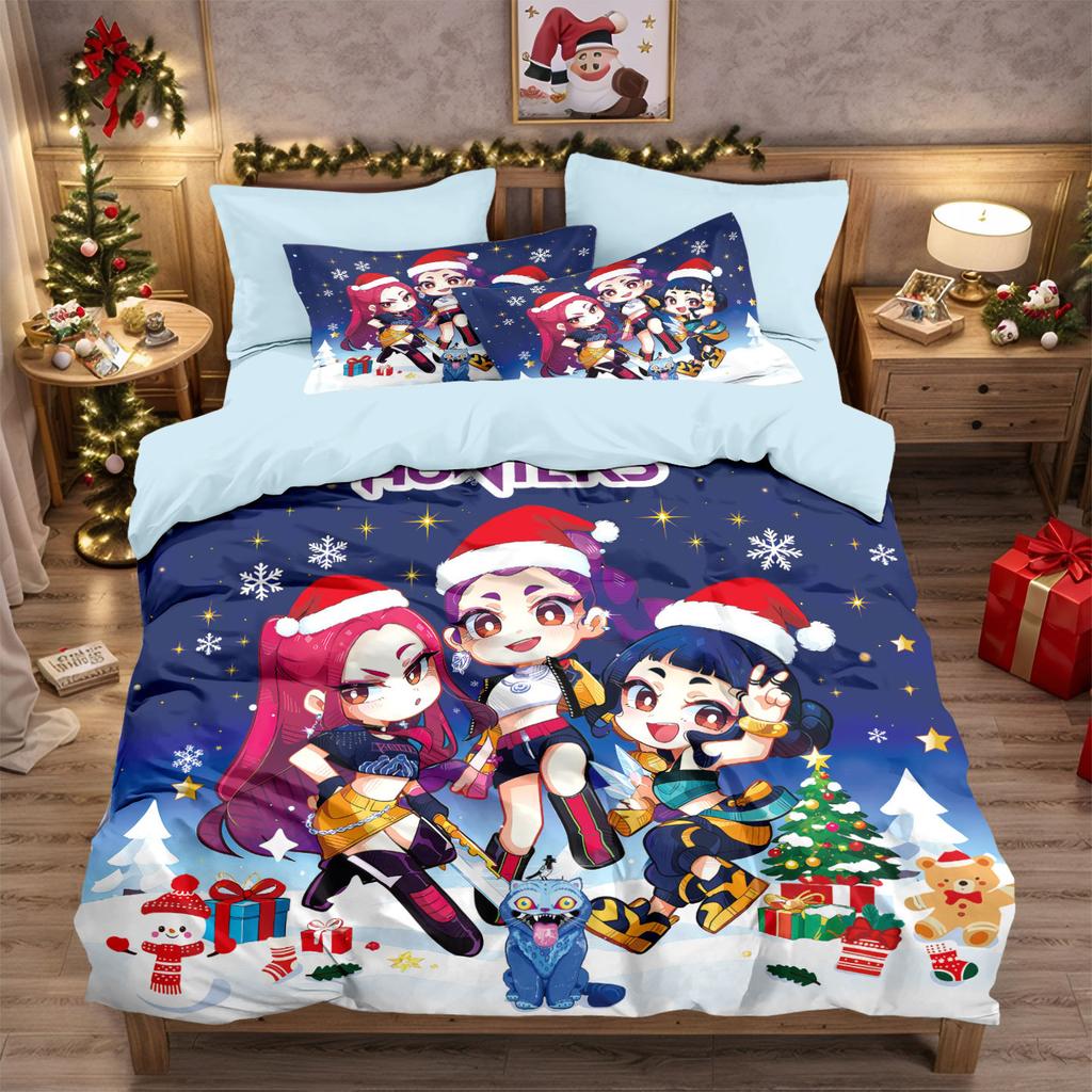 3-teiliges K-Pop-Bettwäscheset mit Dämonenjäger-Motiv, EU-Einzelgröße, Bettbezug, Bettbezug für Kinder und Erwachsene, K-Pop-Huntrix