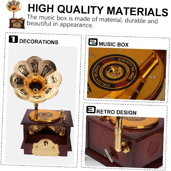 PRETYZOOM Retro Phonograph Music Box, Creative Plastic Gramophone Desktop Ornament, Vintage Home Office Decor for Musical Friends and Family