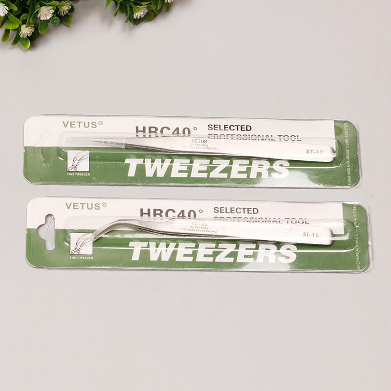 Precision Stainless Steel Eyelash Tweezers with Optional Straight or Curved Tips for Grafting and False Eyelash Application.