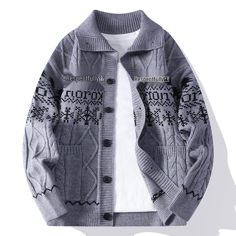 Men s Plus Size Christmas Jacquard Knit Sweater Coat L