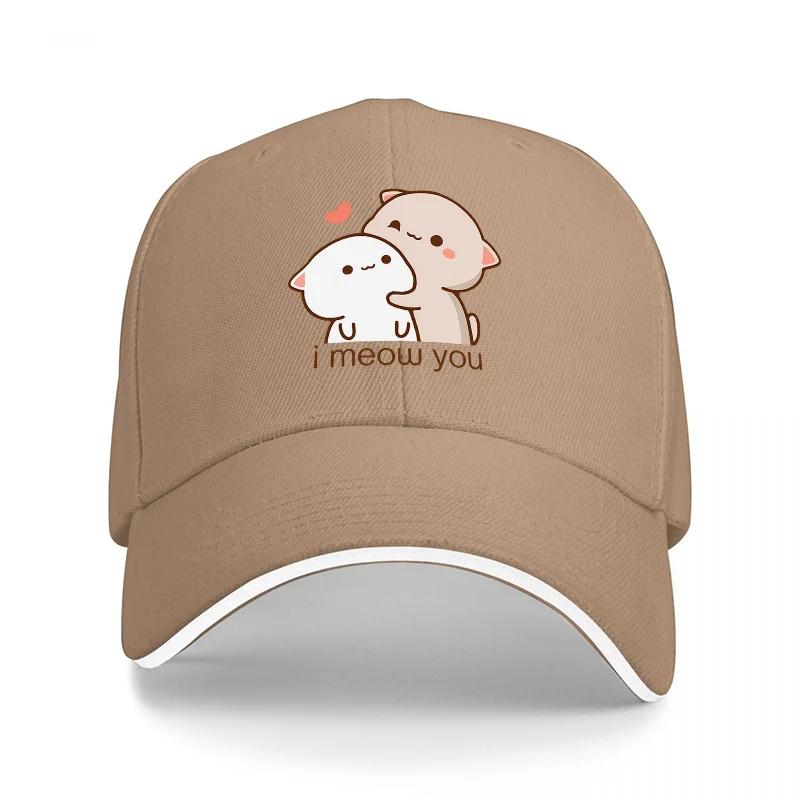 Cute Cat and Ghost Design Baseball Cap Black Adjustable Hat with Adorable Cartoon Print for Casual Wear and Fashion Statements