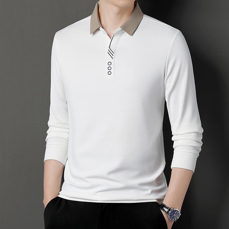 Spring And Autumn New Men'S Long Sleeve T-Shirt Loose Casual Polo Shirt Middle Aged Collar Top Men'S Wear