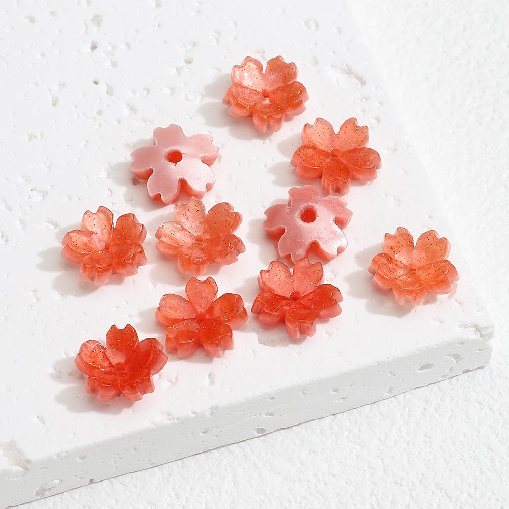 10/20/50pcs Resin Flower Beads Caps Cherry Blossoms Petal Charms Pendants Loose Spacer Bead for Earrings Hair Jewelry Making DIY