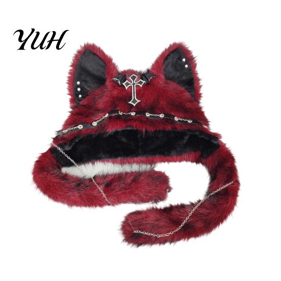 Autumn Fashion Accessory Cute Plush Animal Hat, Furry Cat Ear Headwear, Winter Hat Soft Warm Cap for Halloween Party Costume, Cosplay Accessories