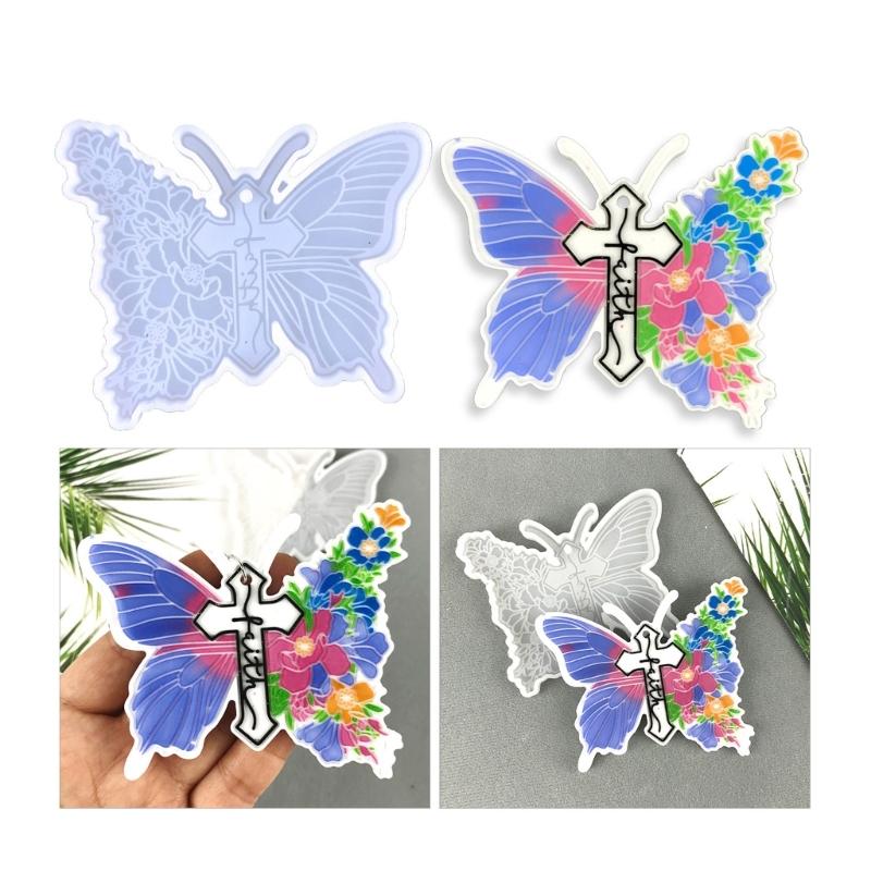 Shiny Keychain Resin Mold Crucifix-Butterfly Silicone Casting Molds for DIY Keychain Pendant Decoration Homemade Earring