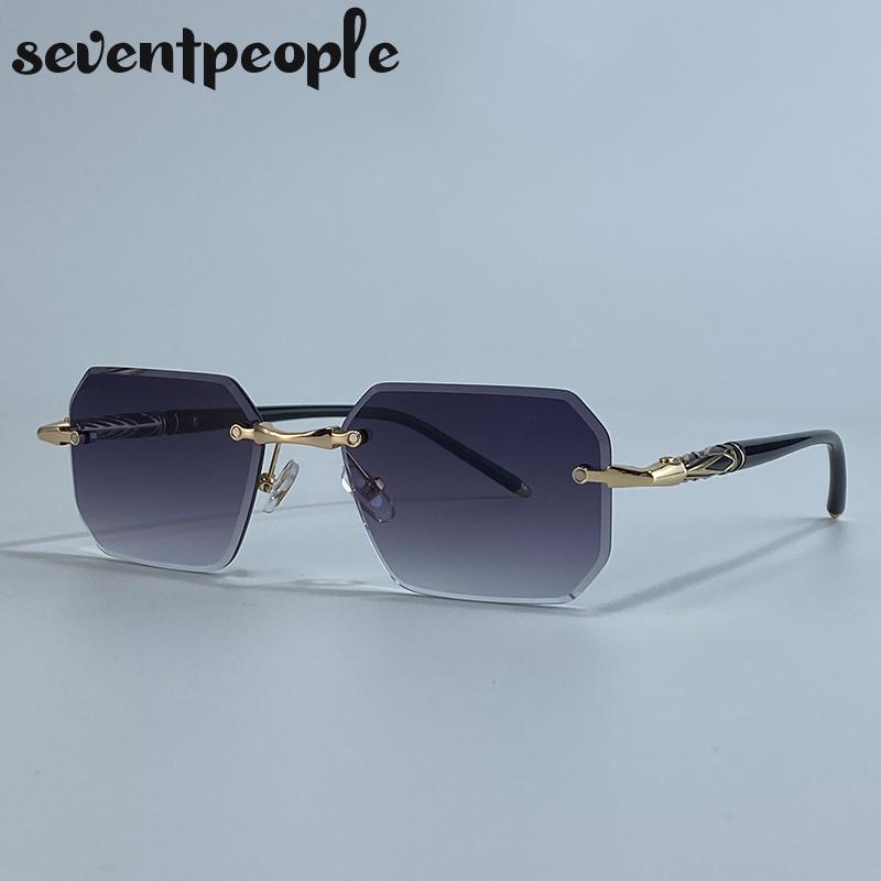 Steampunk Rektangulära Solglasögon Utan Bågar Män Lyxmärke Klassisk Punk Utomhus Solglasögon Vintage Båglösa Nyanser För Män