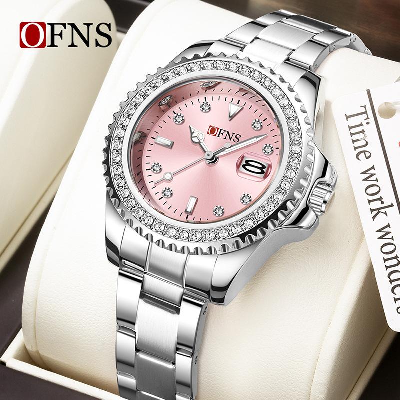 Women's Quartz Watch Simple Diamond Inlaid Waterproof Luminous Calendar Three Needle Business Fashion Women's Watch