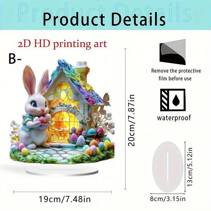 Easter Bunny Ornament Flat Acrylic Ornament Rabbit House Single Desktop Home Office Garden Ornament Yard Decoration Gift