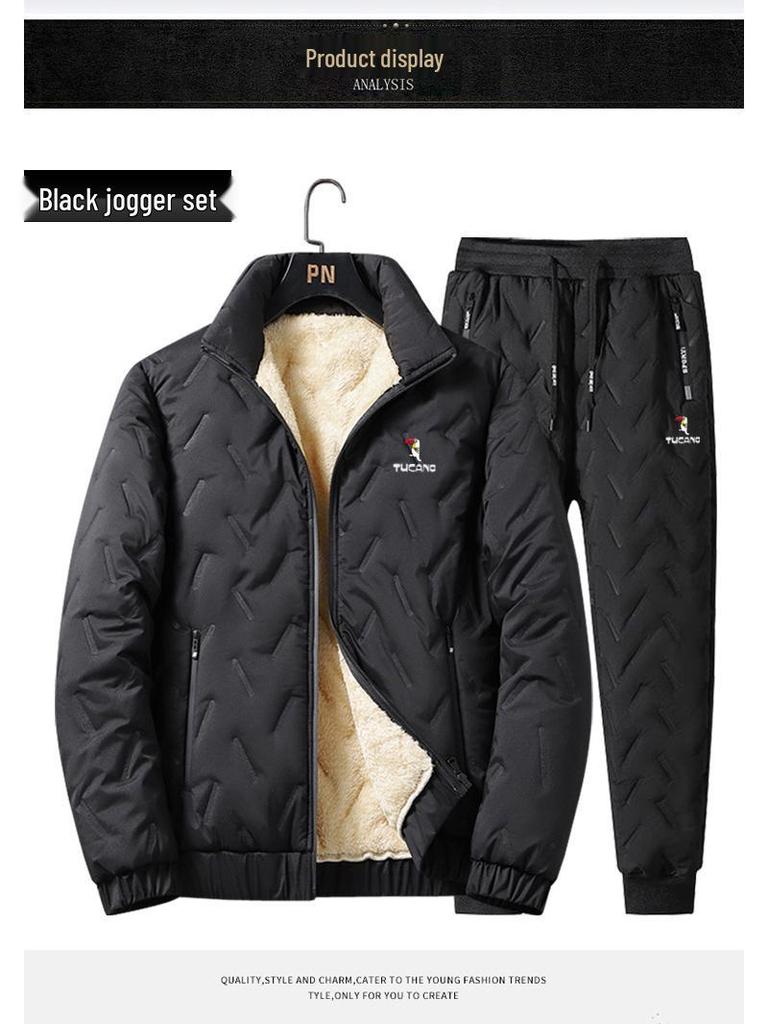 Woodpecker Men's Thickened Lamb Wool Suit: Autumn/Winter Plus Velvet Warm Jacket & Casual Long Pants