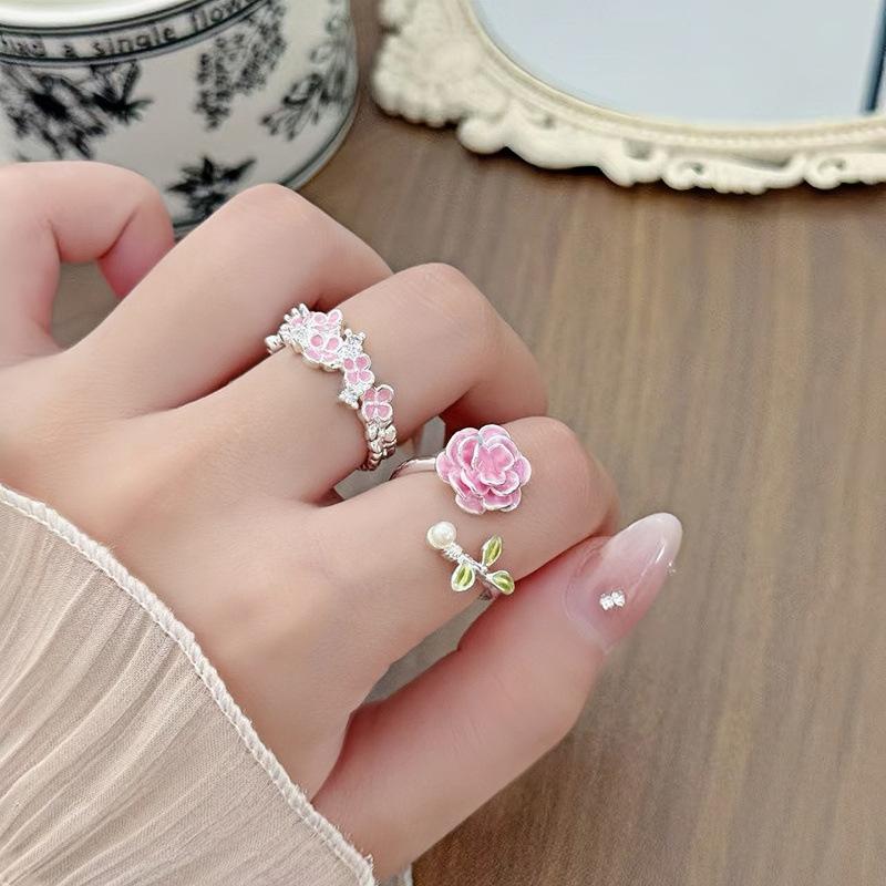 White Delicate Smudging Gray-Green Retro Enamel Butterfly Personalized Opening Ring Female Flower Advanced Sense Super Fairy Ring
