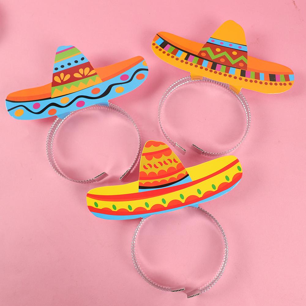 6pcs Mexican Theme Party Decorations Cinco De Mayo Party Hat Headbands Dia De Muertos Party Favors Sombrero Hairband