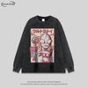 Unisex Oversized Cotton Long Sleeve Tee With Vintage Washed Print Relaxed Fit Streetwear