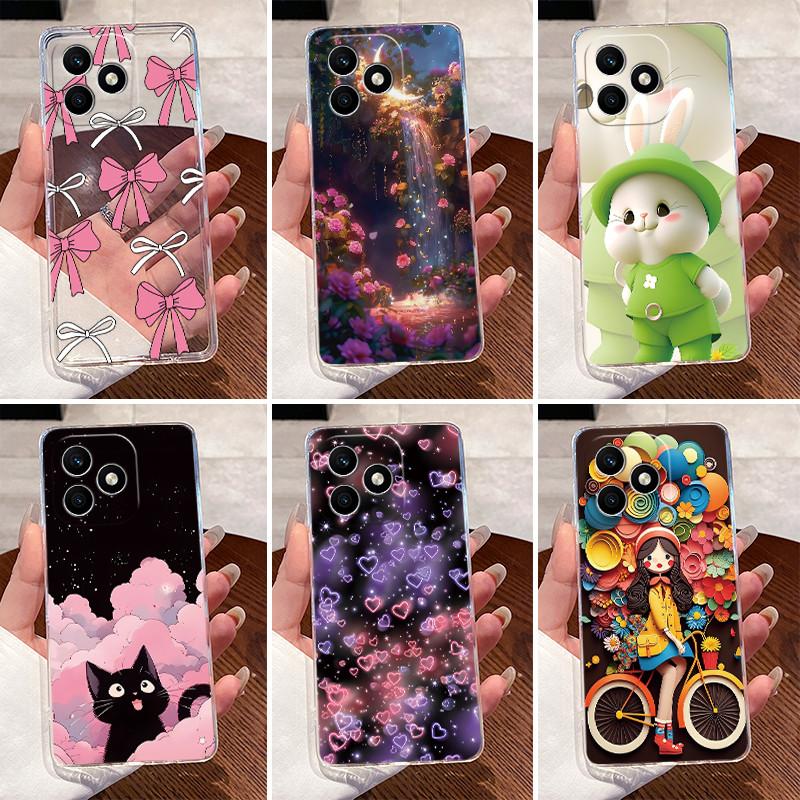 For Honor X8d Case Clear Luxury Cute Love Heart Rabbit Funny TPU Soft Silicone Phone Case For Honor X8d X 8d 4G Back Cover Funda