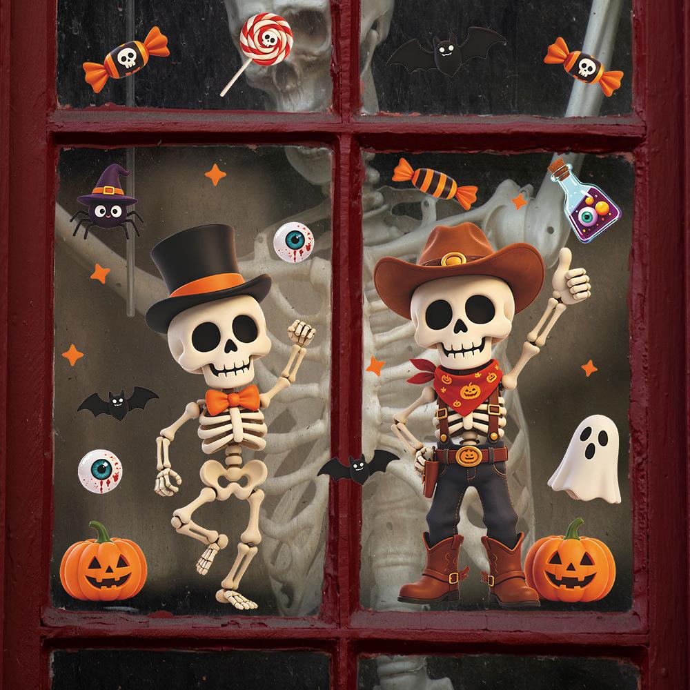 Halloween Cartoon Cowboy Skull Bat Balcony Home Window Beautification Decoration Window Stickers