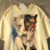 American trendy brand clown printing pure cotton short-sleeved t-shirt women's and men's new loose sweet and cool high street top summer