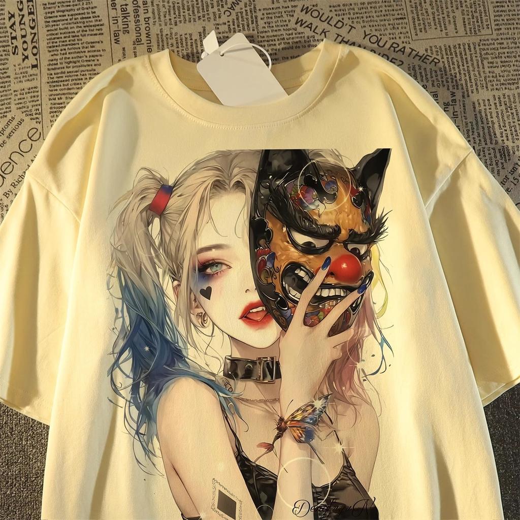 American trendy brand clown printing pure cotton short-sleeved t-shirt women's and men's new loose sweet and cool high street top summer