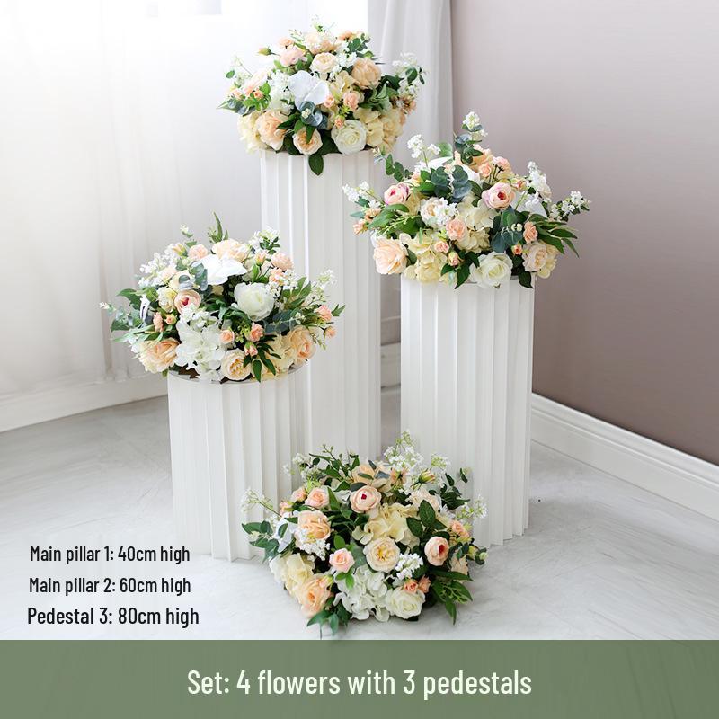 Artificial Flower Column Wedding Decorations with Car Delivery Ceremony and Roman Style Welcome Board