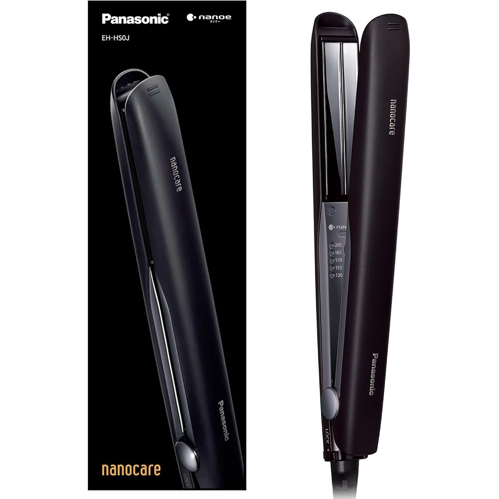 Panasonic EH-HS0J-K Hair Straightener Nano Care Smooth Gloss Coating Plus for Overseas Use, Black