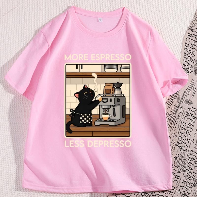 Vintage Katze Kaffee T-Shirt Lustiges Grafik-T-Shirt Unisex Damen Lässige Kurzarm-T-Shirts Unisex Weiche Atmungsaktive Baumwollkleidung Oberteile