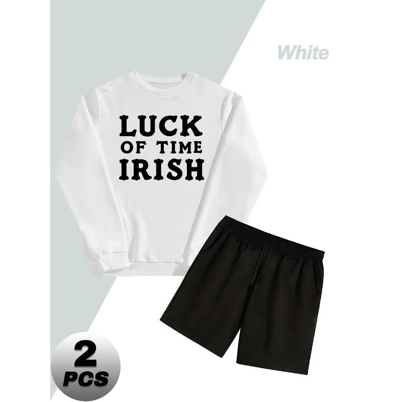 Polyester Men s 2 Piece Casual Outfit Crew Neck Pullover Sweatshirt and Drawstring S