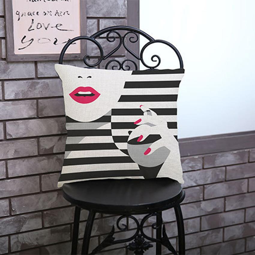 Black And White Pop Art Cotton Linen Sofa Cushion Cover Beautiful Girl Woman Car Seat Decorative Throw Pillow Case Almofadas