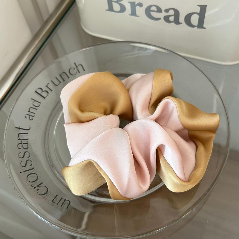 Высококачественная корейская атласная резинка-скранчи с цветовыми блоками для женщин