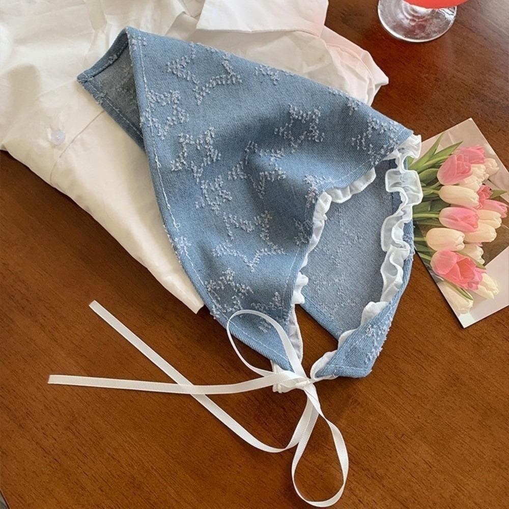 Turban Triangle Scarf Denim Headscarf Retro Star Hair Scarf  Party