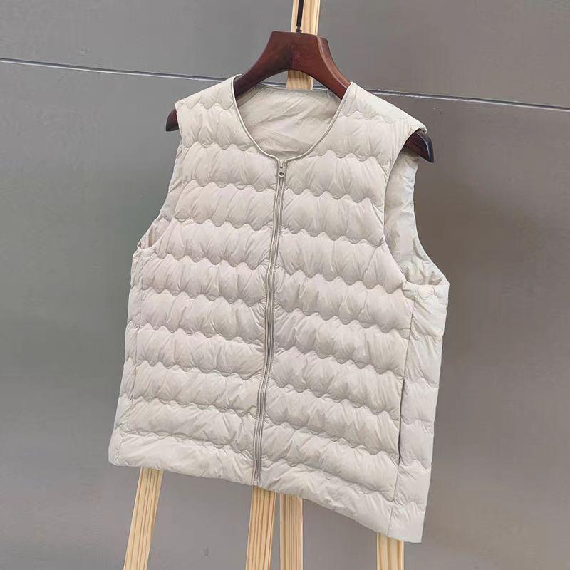 

Осень и зима новый круглый вырез легкий пуховик женский короткий жилет жилет без воротника легкий жилет куртка S белый