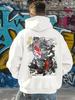 Men's Casual Sporty Street Style Japanese-style Autumn-winter Fish Pattern Printed Warm Hooded Sweatshirt with Fish Design