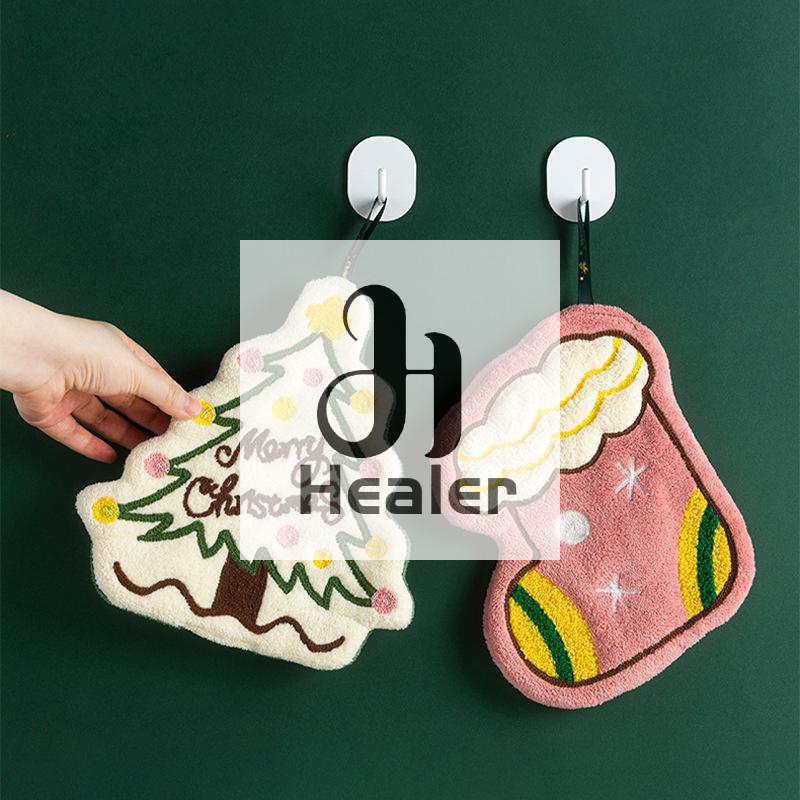 Christmas Hand Towel Cartoon Gingerbread Man Snowman Coral Fleece Towel Christmas Home Kitchen Bathroom Decoration Xmas Gifts