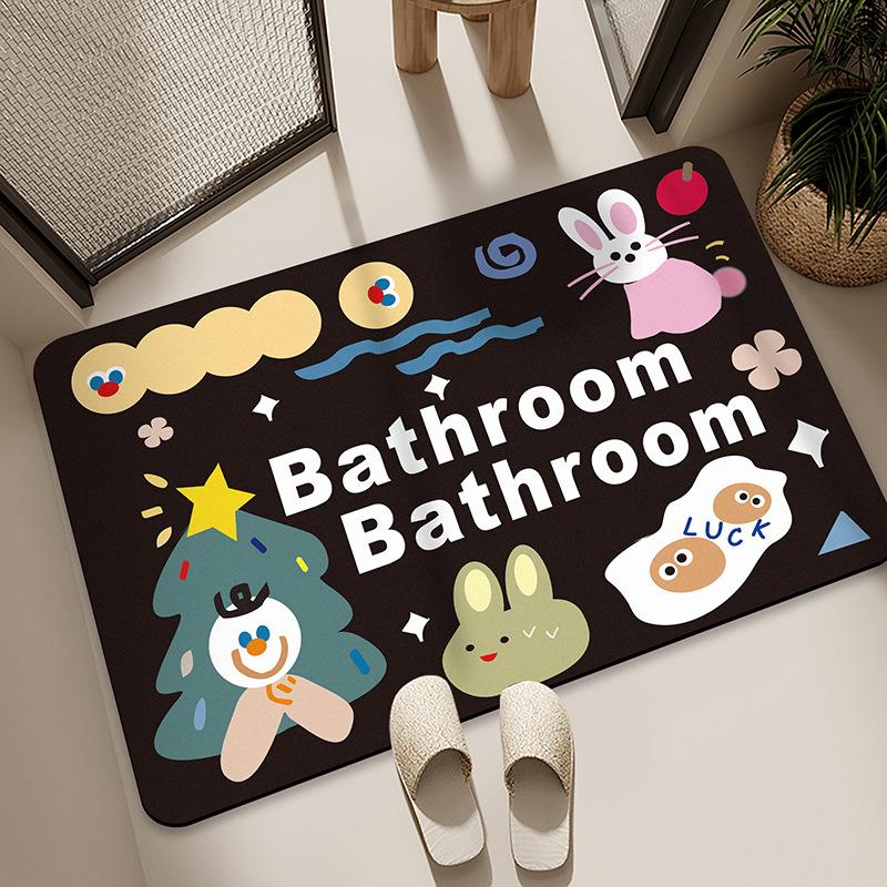 Diatom Mud Floor Mat Bathroom Water Absorption Quick-drying Foot Pad Cartoon Black Cat Dirty-resistant Anti-slip Pad Household Bathroom Entrance Mat
