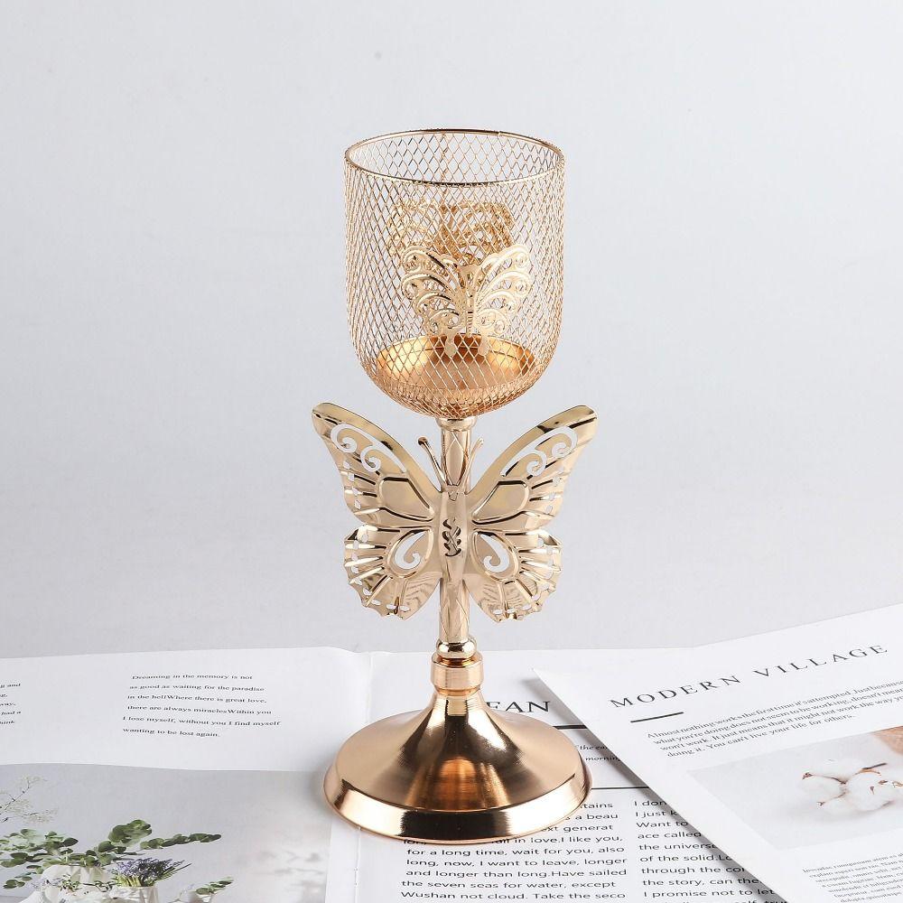 Iron Art Roman Column Candlestick Non-slip Vintage Candle Stand Golden Candle Containers  Party