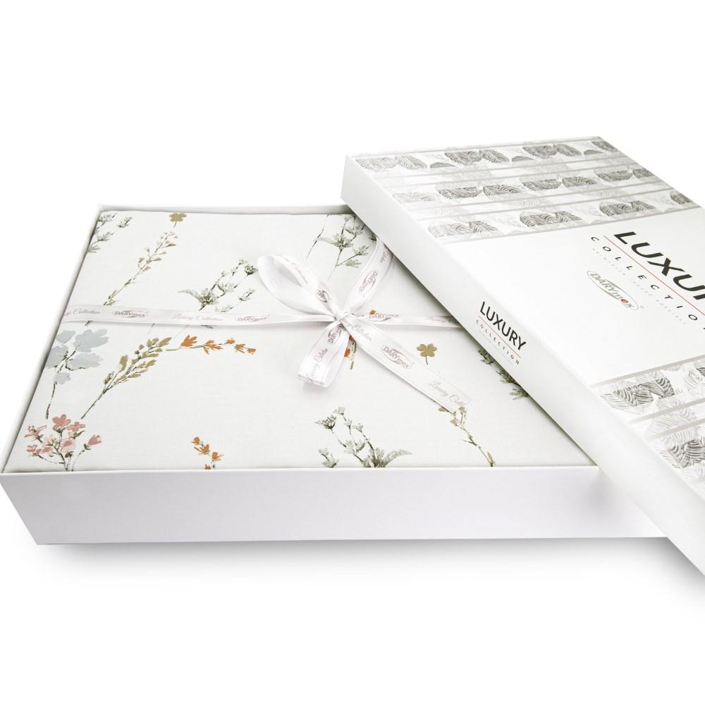 Cotton satin bedding 220x200 Luxury Premium Perimelis white with delicate gray flowers