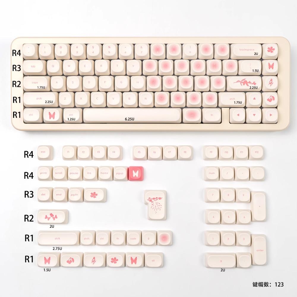 MOA Pink Heart Keycap Set PBT 123 Keys Teenage Girl Gift Keycap for MX Switch Modified Mechanical Keyboard Accessories