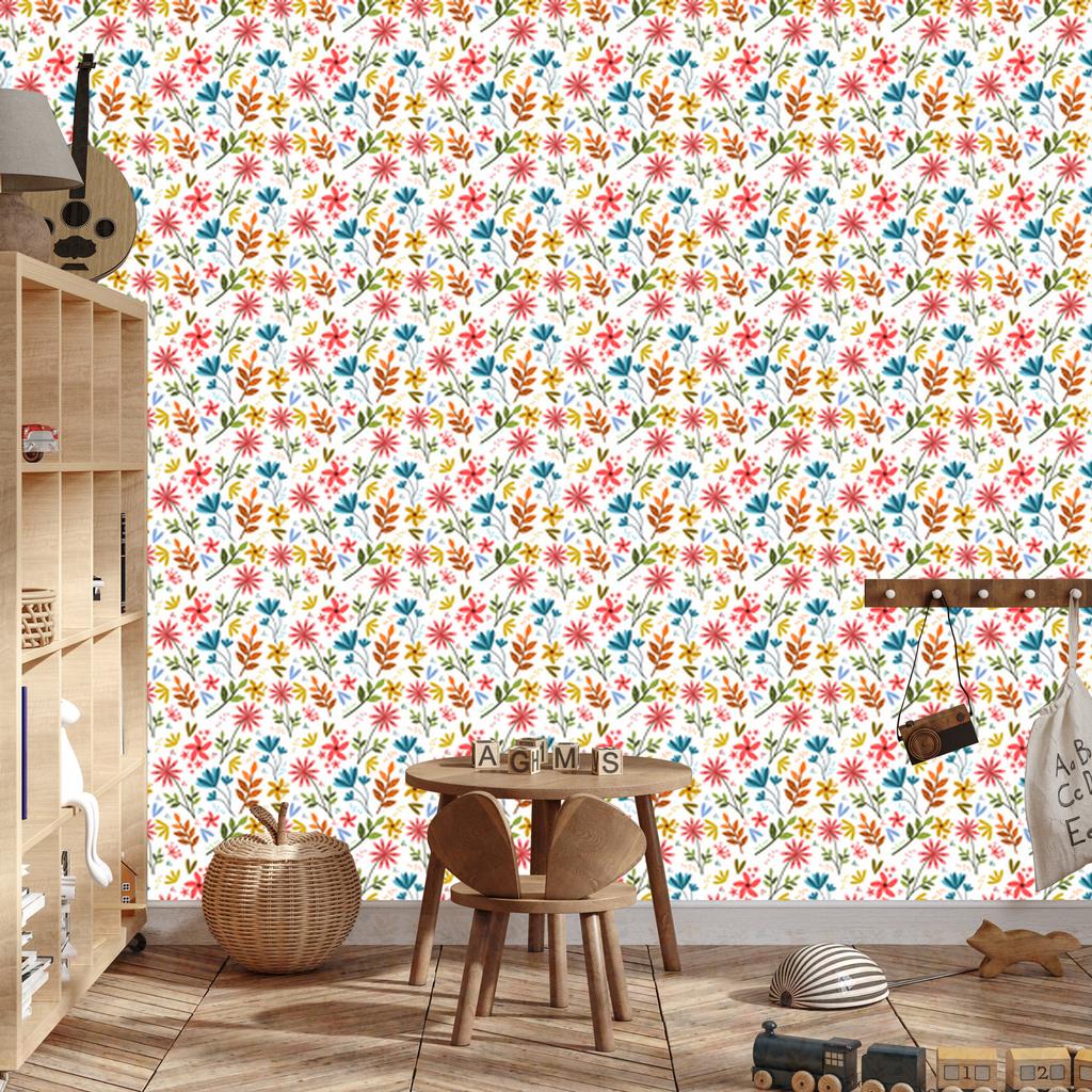 Wallpaper Flowers White, Coral, Cream and Light Gray 50x1000