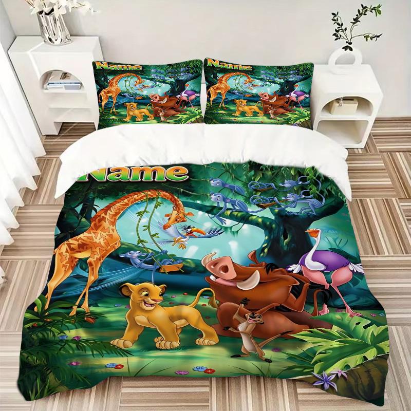 Custom Name Jungle Animals Print 3Pcs Bedding Set Duvet Cover With 2 Bedro Pillowcase Home Birthday Gift