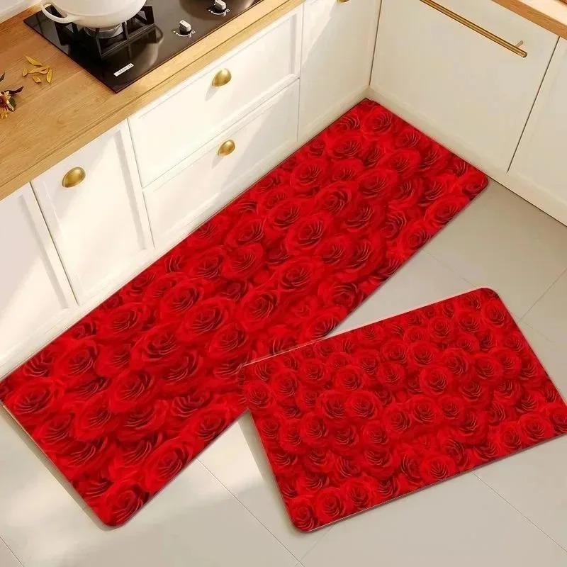 1 ks Vzor Pivoňky Rohožky do dveří Kuchyňské koberce Protiskluzové Pop design Koupelnové koberce Podložka do koupelny Koberec pro domácí dřez Prádelna Dekor