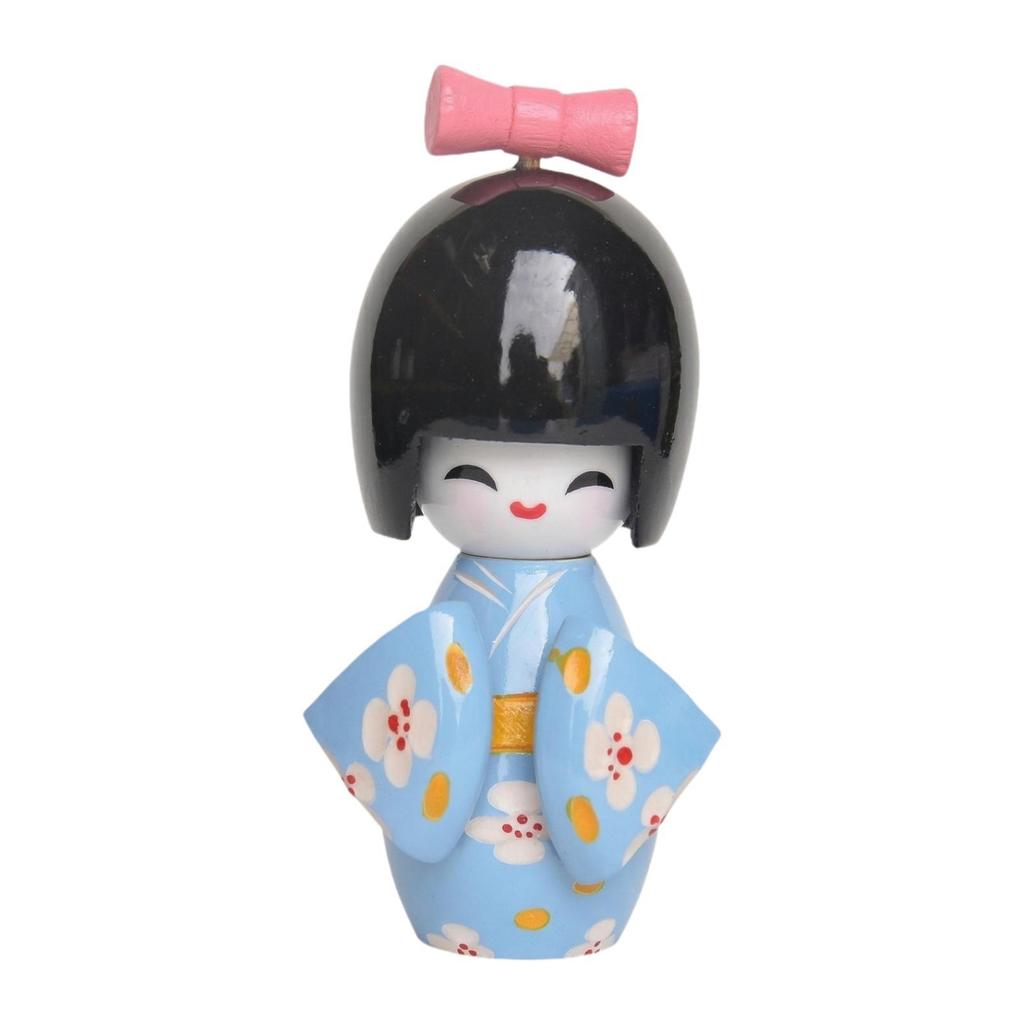 Folk Art Japanese Geisha Doll Wooden Miniature Statue Traditional Oriental Decor for Store Table Dollhouse