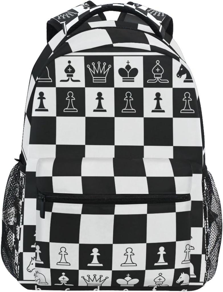 Schwarz Weiß Schachbrett Rucksack Kariert Schultasche Tagesrucksack Reise Wandern Camping Schule Laptoptasche