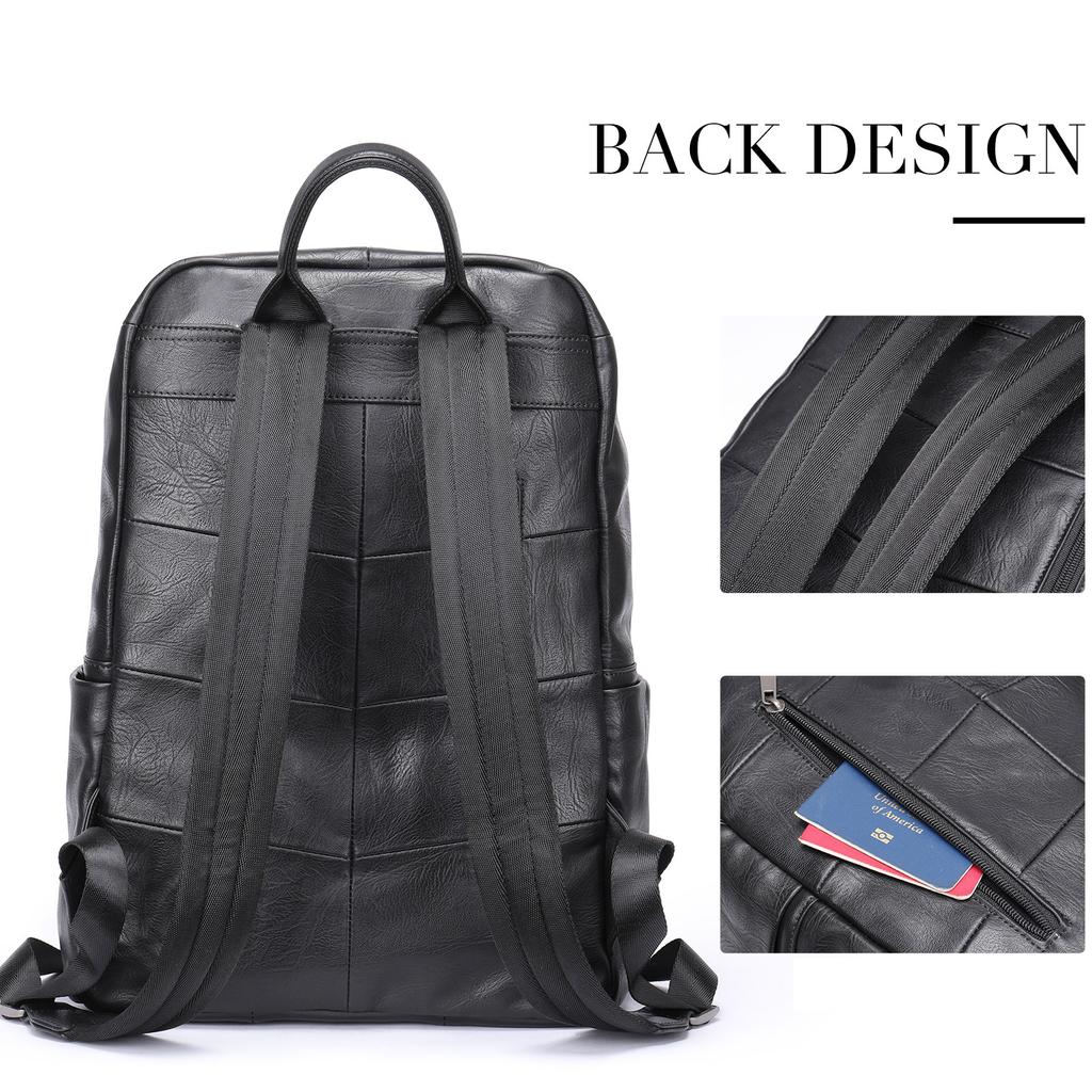 Black Leather Men Backpack Genuine Leather Travel Bag Casual Daypack Fashion Leather School Bags Large Laptop Bag Soft Skin 14"