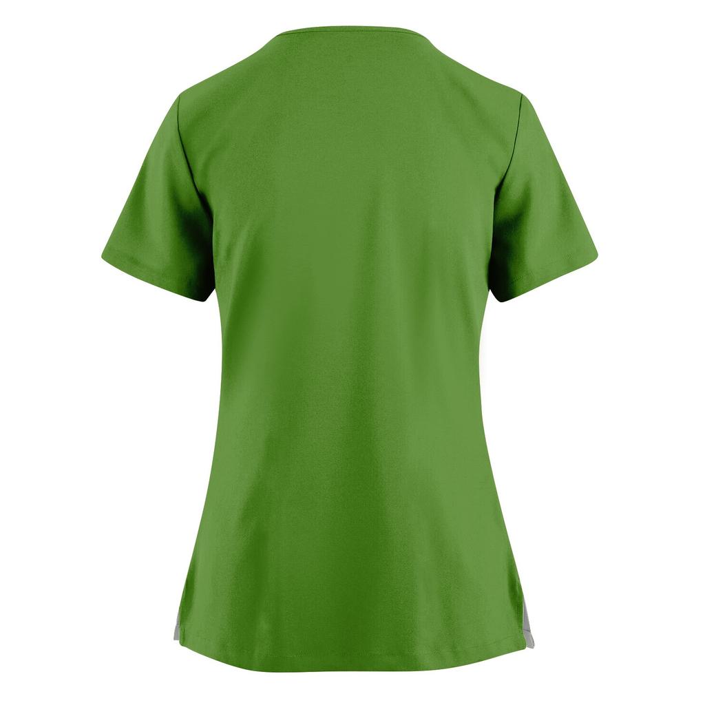 Women's Fashion Christmas Print Uniform Overalls Slanted Collar Double Pocket T-Shirt Short Sleeve Top