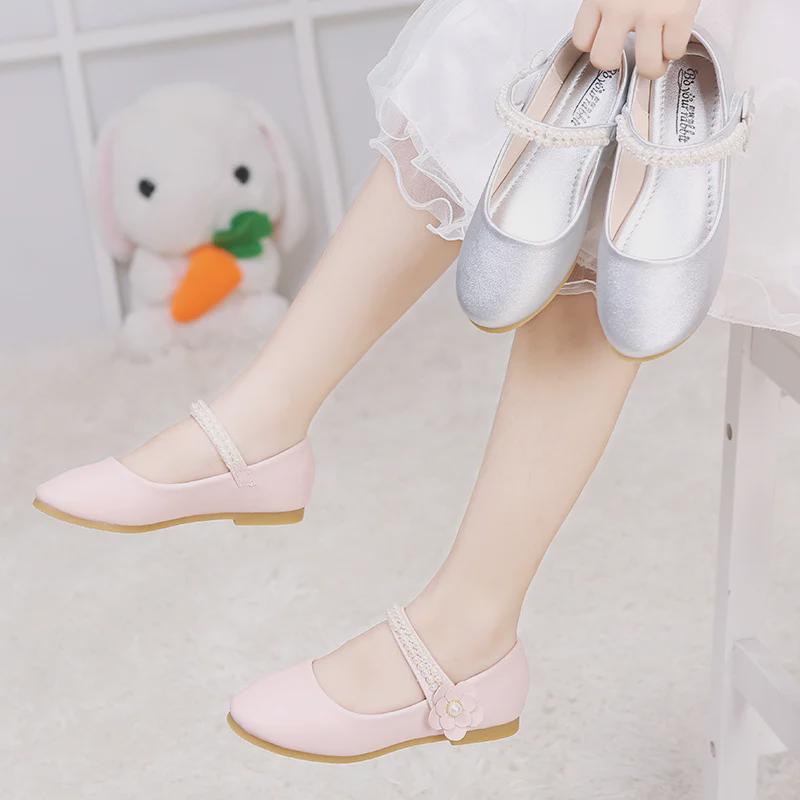 Girls' 2024 Spring/Autumn Leather Princess Shoes - Elegant Flat Dance Shoes for Kids