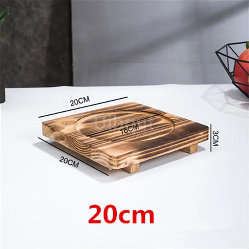 Heat Insulation Wooden Mat Iron Plate Bottom Board Bowl BBQ Square Wood Pad Stone Casserole Pot Pad Placemat for Dining Table