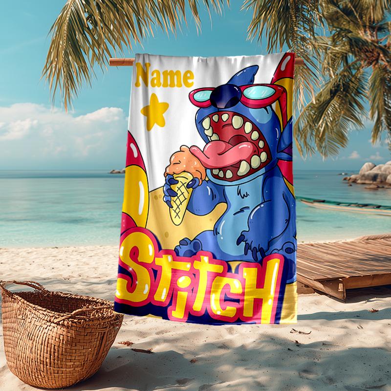Custom Name Ultra-Soft Beach Towel with Stitch Theme,Ideal for Pool - Camping, Diving - Perfect Travel Essential, Vibrant Beach Towel.