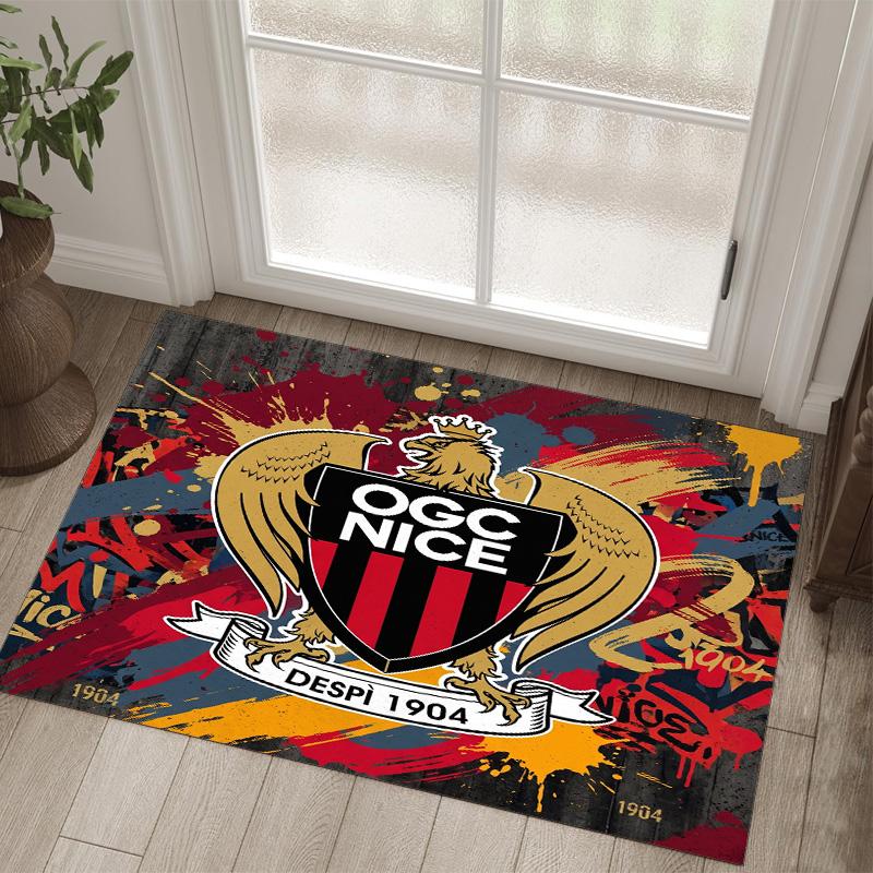 OGC Nizza FC Design Kristall Samt Teppich Gemütlich Nicht?Rutschfester Teppich mit Aufdruck für Schlafzimmer Wohnzimmer Eingang
