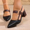 Plus Size Women's Summer Sandals: Thick Heel, Pointed Toe, Fashionable Hollow Design